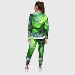 Костюм с принтом Green space зелёный космос для женщины, вид на модели сзади №2. Цвет основы: белый
