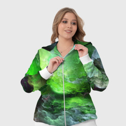 Костюм с принтом Green space зелёный космос для женщины, вид на модели спереди №4. Цвет основы: белый