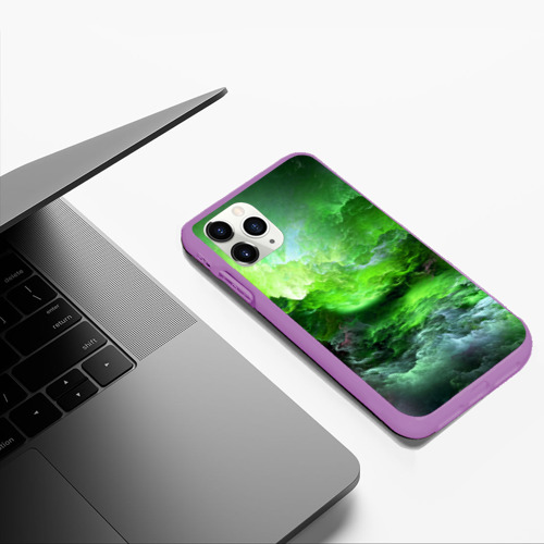 Чехол для iPhone 11 Pro Max матовый Green space зелёный космос, цвет фиолетовый - фото 5