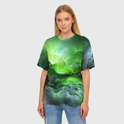 Женская футболка oversize 3D Green space зелёный космос - фото 2