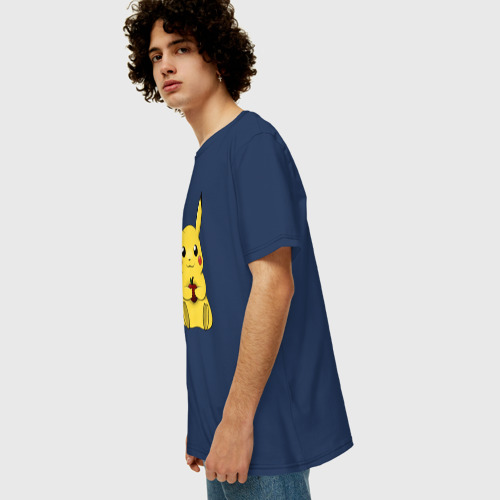 Мужская футболка хлопок Oversize с принтом Пикачу, вид сбоку #3