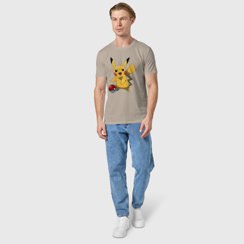 Мужская футболка хлопок с принтом Пикачу, вид сбоку #3