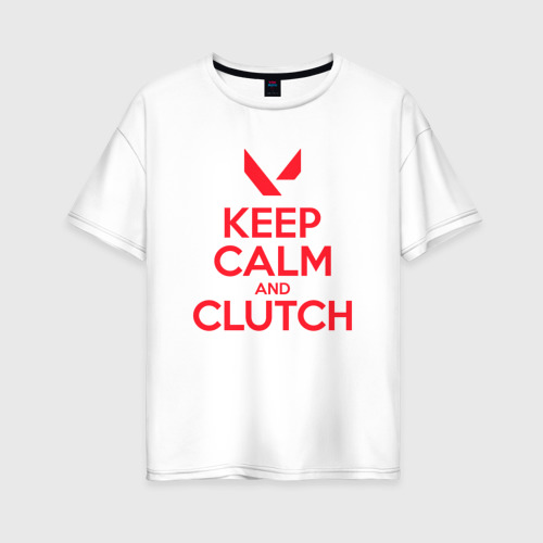 Женская футболка из хлопка оверсайз с принтом Keep calm clutch, вид спереди №1
