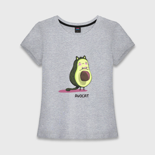 Женская футболка хлопок Slim Авокадо кот - авокот, цвет меланж