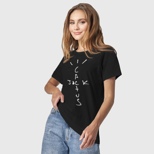 Светящаяся женская футболка с принтом Travis Scott, фото на моделе #1