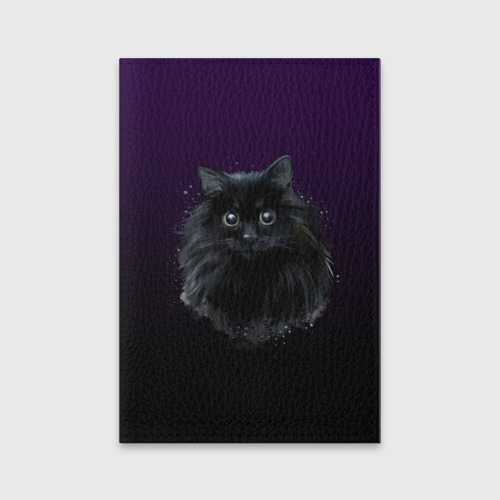 Обложка для паспорта матовая кожа Черный кот на фиолетовом фоне, цвет черный