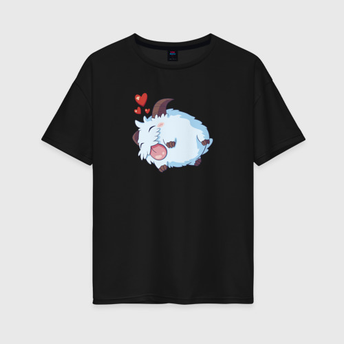 Женская футболка хлопок Oversize League of Legends. Poro, цвет черный