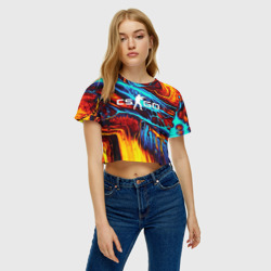 Женская футболка Crop-top 3D CS GO stripes flame КС Го пламя - фото 2