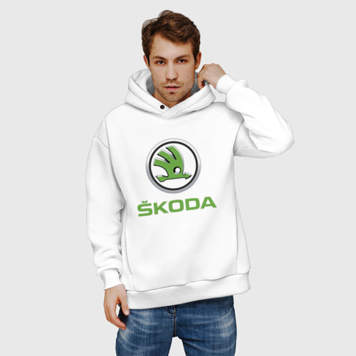 Мужское худи Oversize хлопок Skoda, цвет белый - фото 3