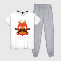 Женская пижама с белой футболкой хлопок My heart burns