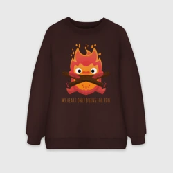 Женский свитшот oversize без начеса хлопок My heart burns