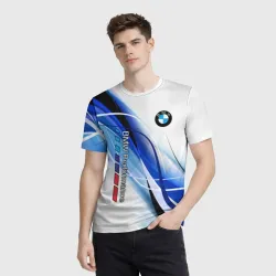 Мужская футболка 3D BMW волны - blue-white - фото 2