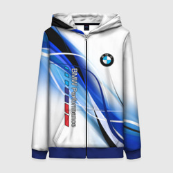 Женская толстовка 3D на молнии BMW волны - blue-white