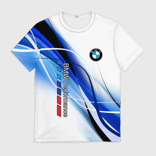Мужская футболка 3D BMW волны - blue-white