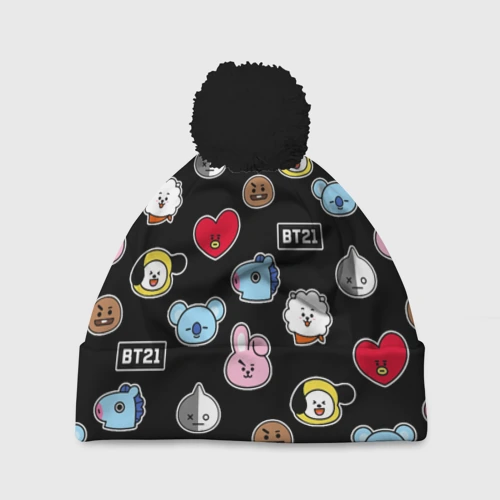 Шапка 3D c помпоном BT21 BTS БТС bangtan boys