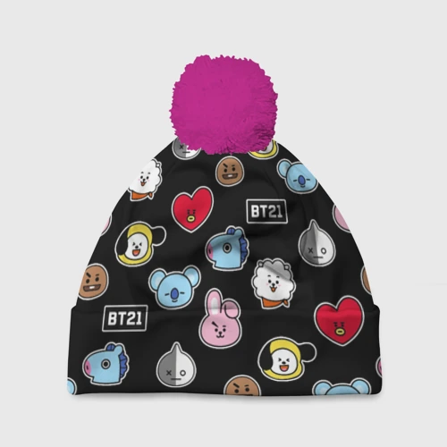 Шапка 3D c помпоном BT21 BTS БТС bangtan boys