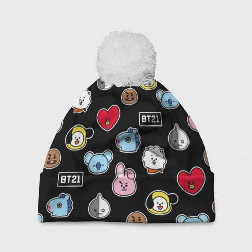 Шапка 3D c помпоном BT21 BTS БТС bangtan boys
