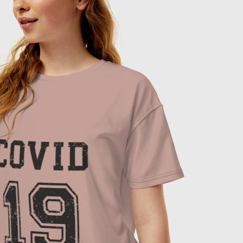 Женская футболка хлопок Oversize Covid 19, цвет пыльно-розовый - фото 3