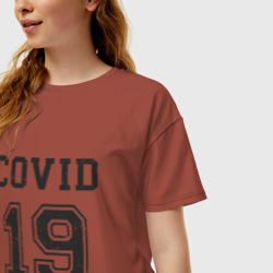 Женская футболка хлопок Oversize Covid 19 - фото 2