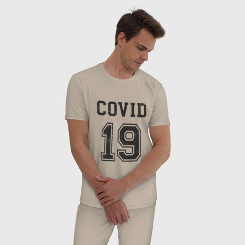 Мужская пижама хлопок Covid 19, цвет миндальный - фото 3