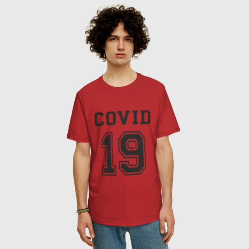 Мужская футболка хлопок Oversize Covid 19, цвет красный - фото 3