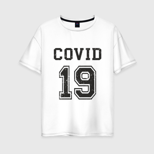 Женская футболка из хлопка оверсайз с принтом Covid 19, вид спереди №1