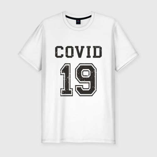 Мужская футболка приталенная из хлопка с принтом Covid 19, вид спереди №1
