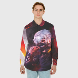 Мужская рубашка oversize 3D Ken Kaneki красные жала - фото 2