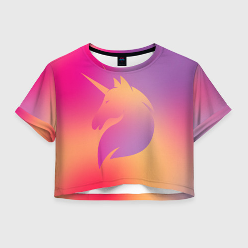 Женская футболка Crop-top 3D Unicorn gradient, цвет 3D печать