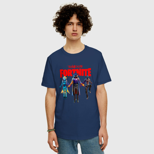 Мужская футболка хлопок Oversize Travis Scott+Fortnite, цвет темно-синий - фото 3