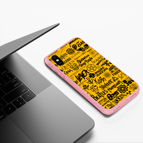 Чехол для iPhone XS Max матовый Логотипы рок групп, цвет баблгам - фото 5