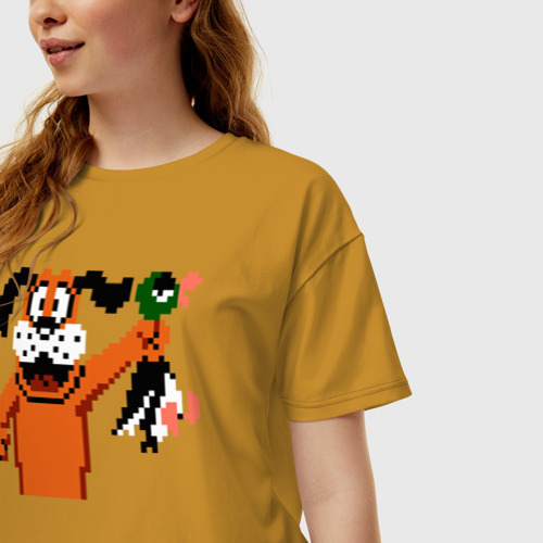 Женская футболка хлопок Oversize Duck Hunt, цвет горчичный - фото 3