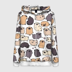 Женская толстовка 3D на молнии Милые мопсы