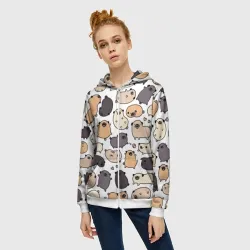 Женская толстовка 3D на молнии Милые мопсы - фото 2