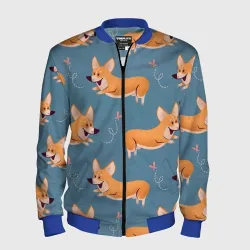 Мужской бомбер 3D Корги с бабочкой
