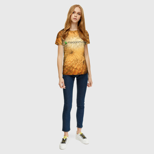 Женская футболка 3D с принтом Amber Distressed Burst, вид сбоку #3