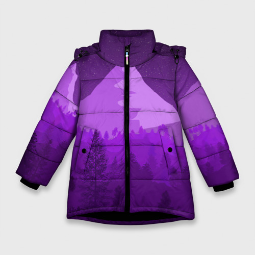 Зимняя куртка для девочек 3D Ночные горы, цвет черный