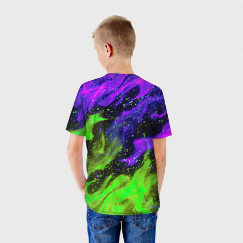 Детская футболка 3D Purple green flame, цвет 3D печать - фото 4