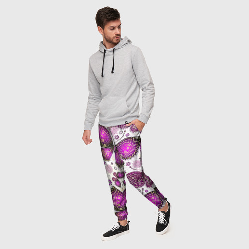 Мужские брюки 3D Фиолетовые бабочки, цвет 3D печать - фото 3