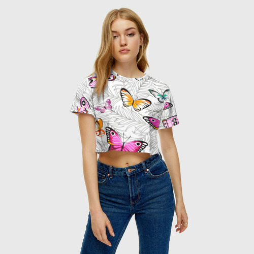 Женская футболка Crop-top 3D Яркий рой, цвет 3D печать - фото 3