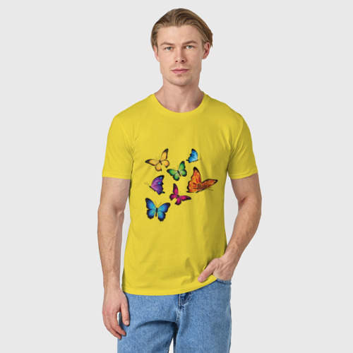 Мужская футболка хлопок Бабочки, цвет желтый - фото 3