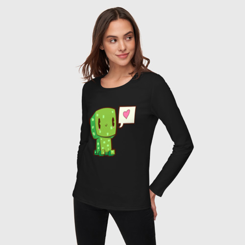 Женский лонгслив хлопок с принтом Minecraft Creeper, фото на моделе #1