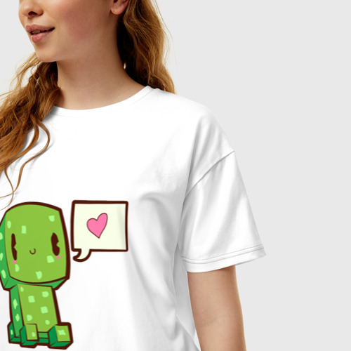 Женская футболка хлопок Oversize Minecraft Creeper, цвет белый - фото 3