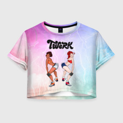 Женская футболка Crop-top 3D Тверк черненькой и беленькой девушек