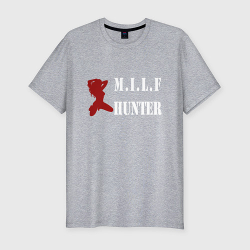 Мужская футболка приталенная из хлопка с принтом MILF Hunter, вид спереди №1