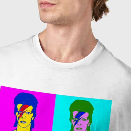 Мужская футболка хлопок Боуи поп-арт, цвет белый - фото 6