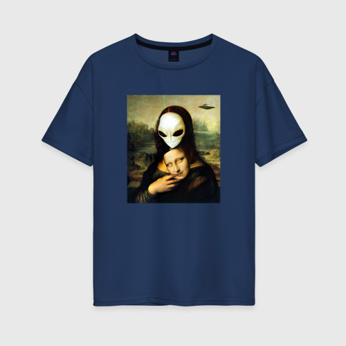 Женская футболка хлопок Oversize Mona Lisa, цвет темно-синий