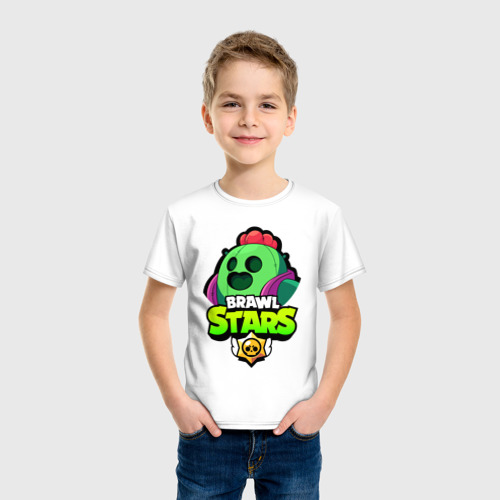 Детская футболка хлопок Brawl Stars Spike, цвет белый - фото 3