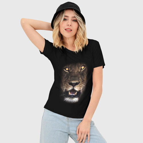 Женская футболка 3D Slim Взгляд львицы, цвет 3D печать - фото 3