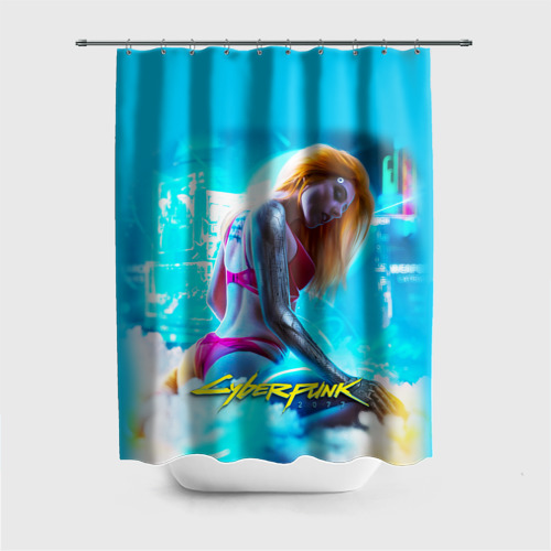 Штора 3D для ванной Cyberpunk 2077 - sexy red-haired girl